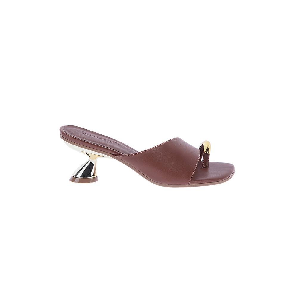 Clarissa - Sandália Feminina Marrom Salto Taça Dourado