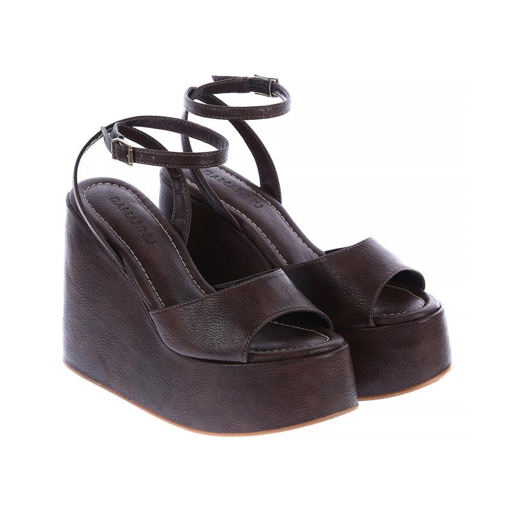 Agatha - Sandália Plataforma Anabela Marrom com Tira no Tornozelo Marrom 3