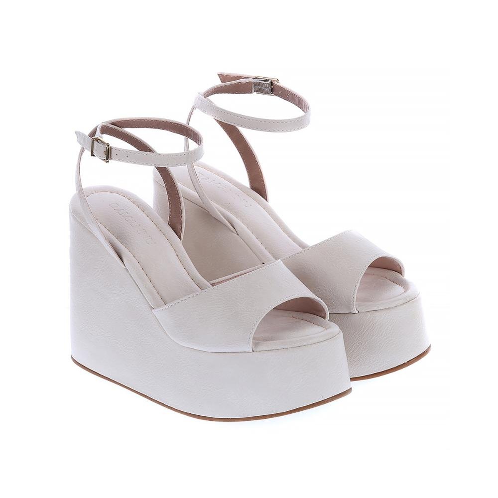 Agatha - Sandália Plataforma Anabela Off White com Tira no Tornozelo Branco 3