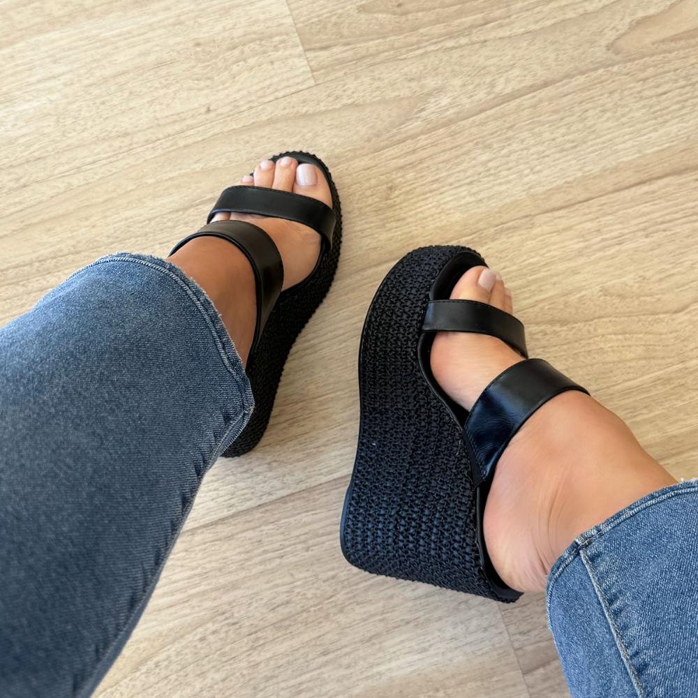 Michelle - Tamanco Plataforma Tressê Preta Preto 7