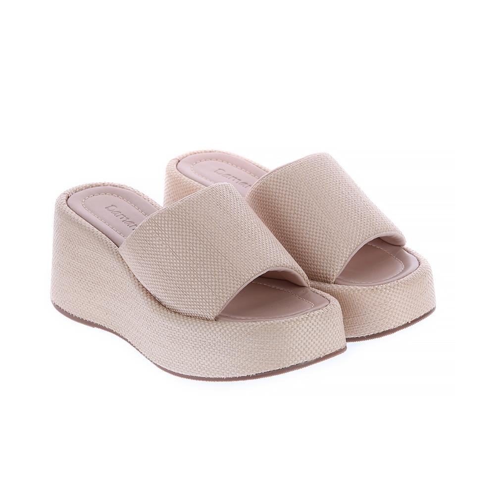 Danusa - Tamanco Plataforma Texturizado Palha Bege Bege 3