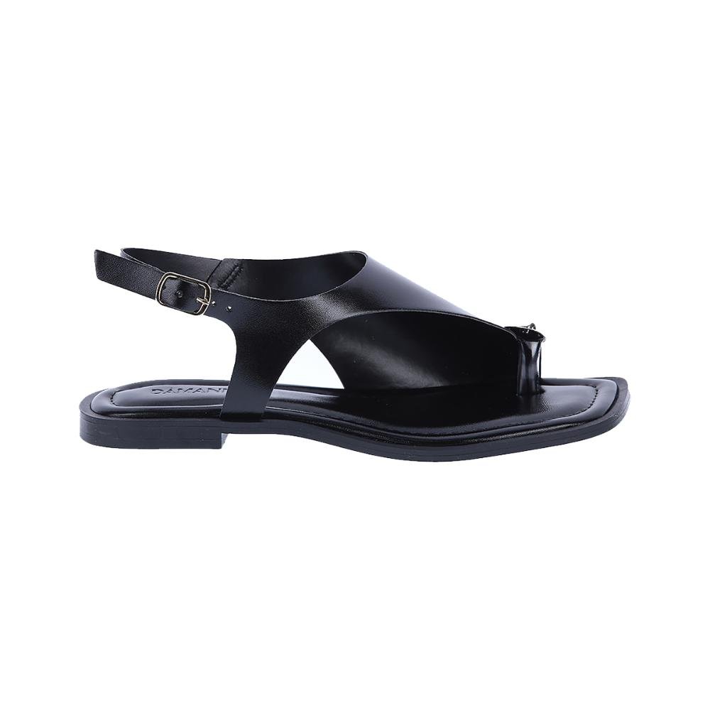 Dalila - Sandália Rasteira Preta Minimal Metal Detalhe Moderno