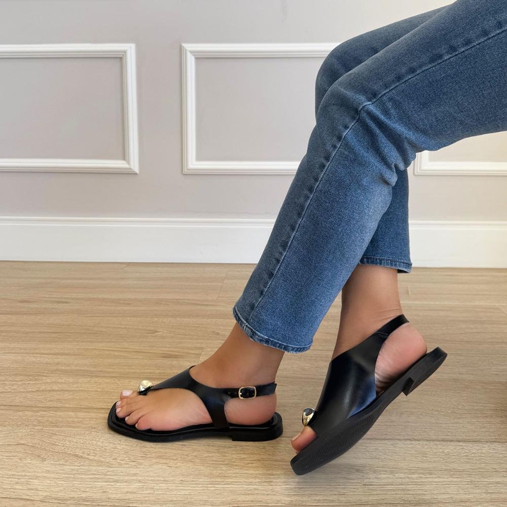 Dalila - Sandália Rasteira Marrom Minimal Metal Detalhe Moderno Marrom 2