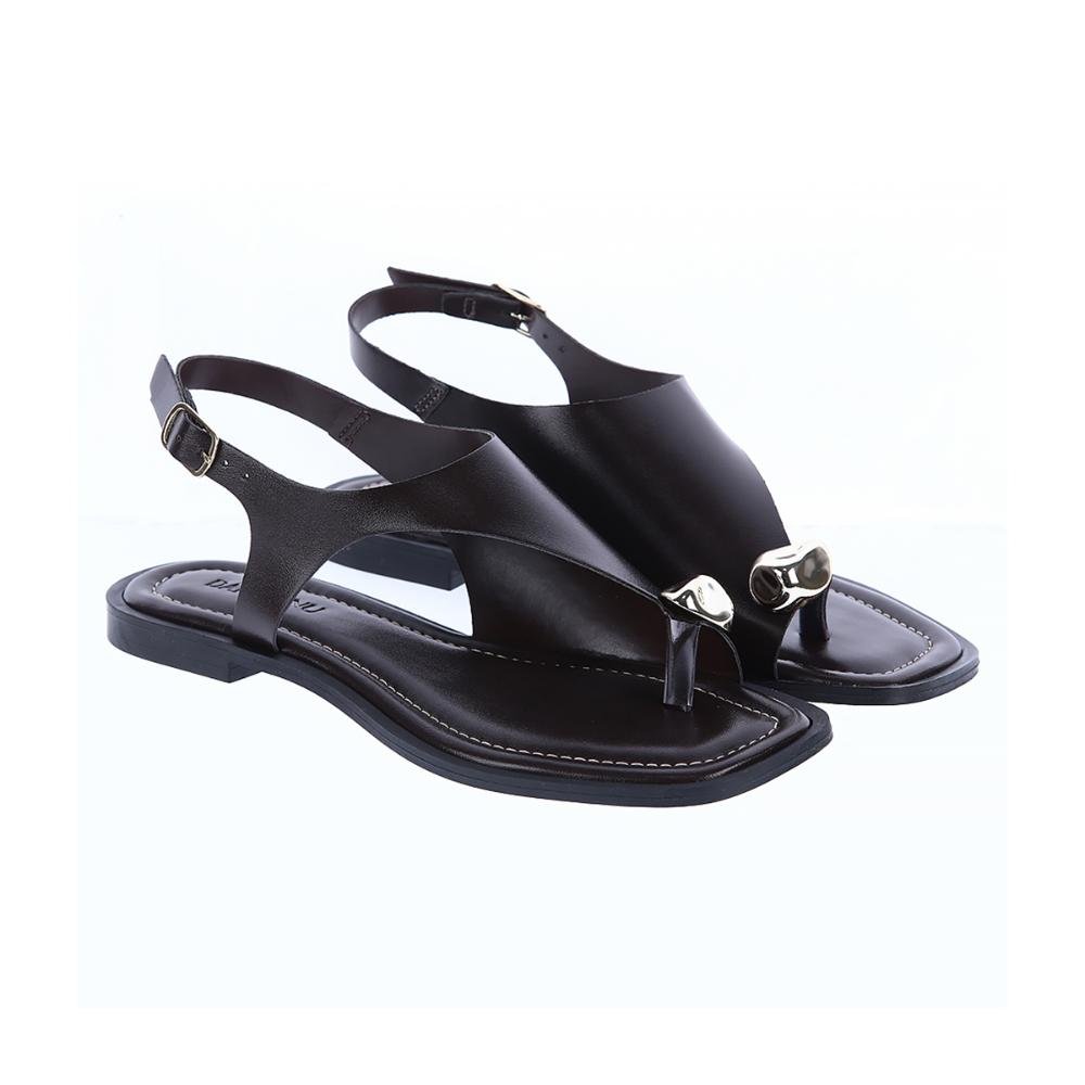 Dalila - Sandália Rasteira Marrom Minimal Metal Detalhe Moderno Marrom 3