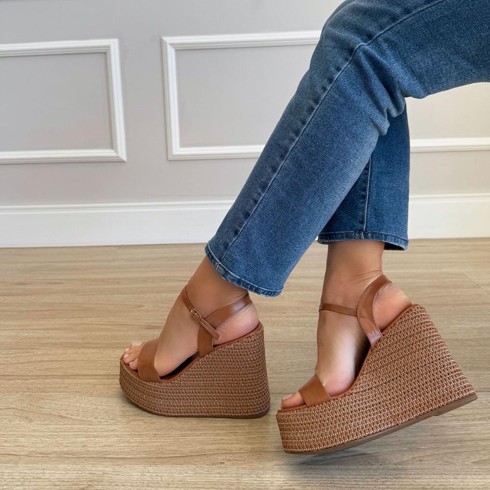 Juliana - Sandália Plataforma Trançada Marrom Marrom 2