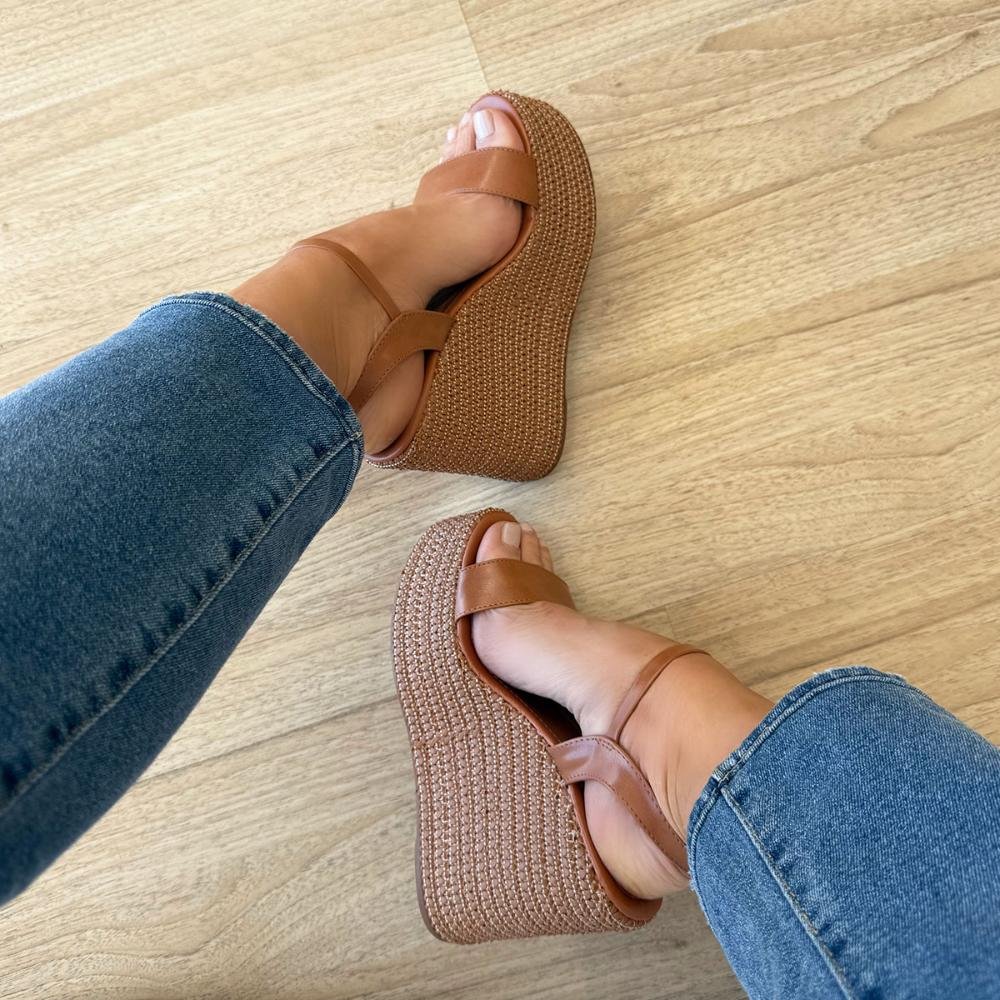 Juliana - Sandália Plataforma Trançada Marrom Marrom 4