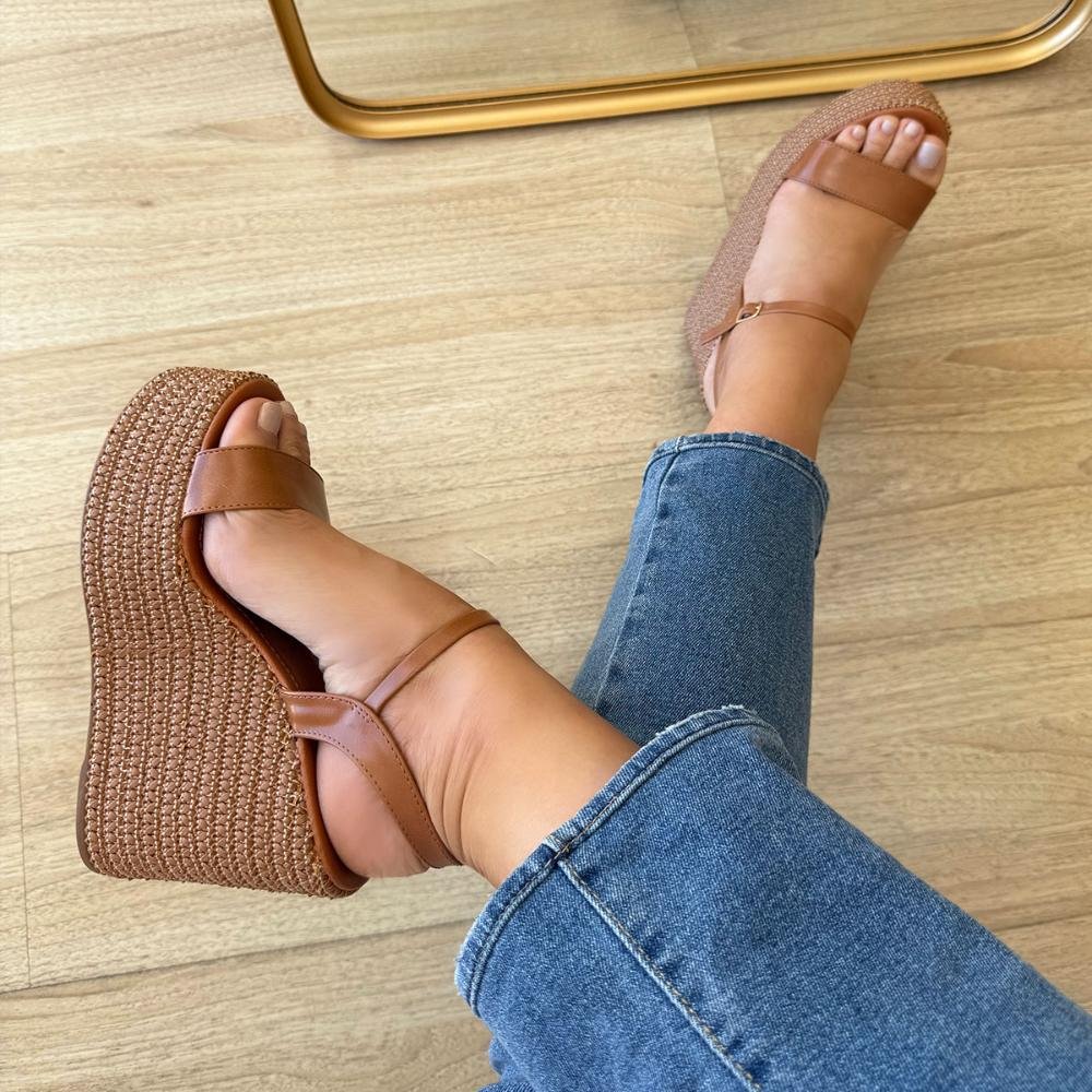 Juliana - Sandália Plataforma Trançada Marrom Marrom 5