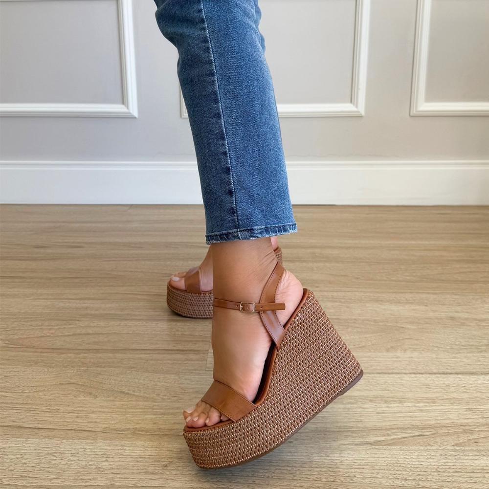 Juliana - Sandália Plataforma Trançada Marrom Marrom 7