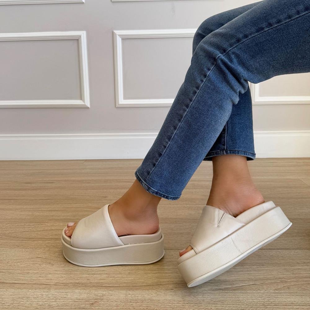 Luma - Flat Tamanco Couro Legítimo Off White Branco 4