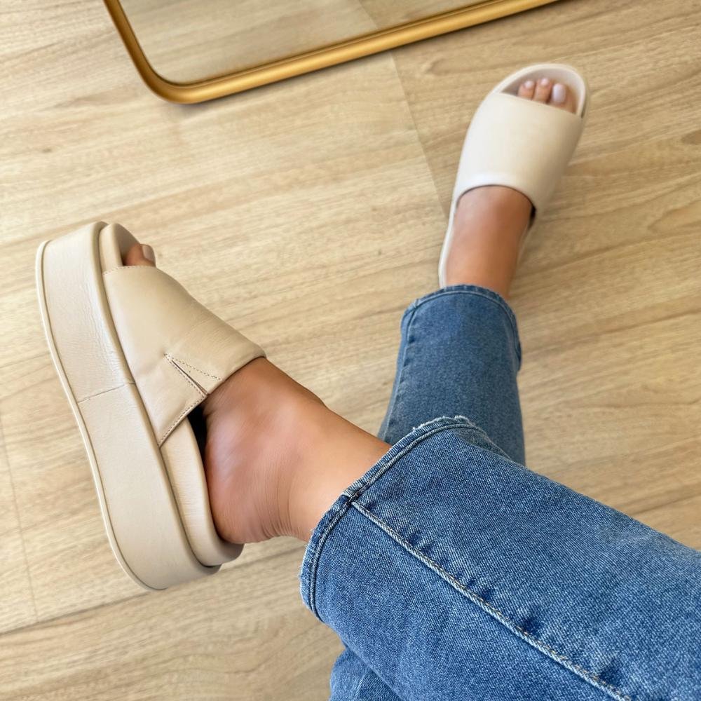 Luma - Flat Tamanco Couro Legítimo Off White Branco 6