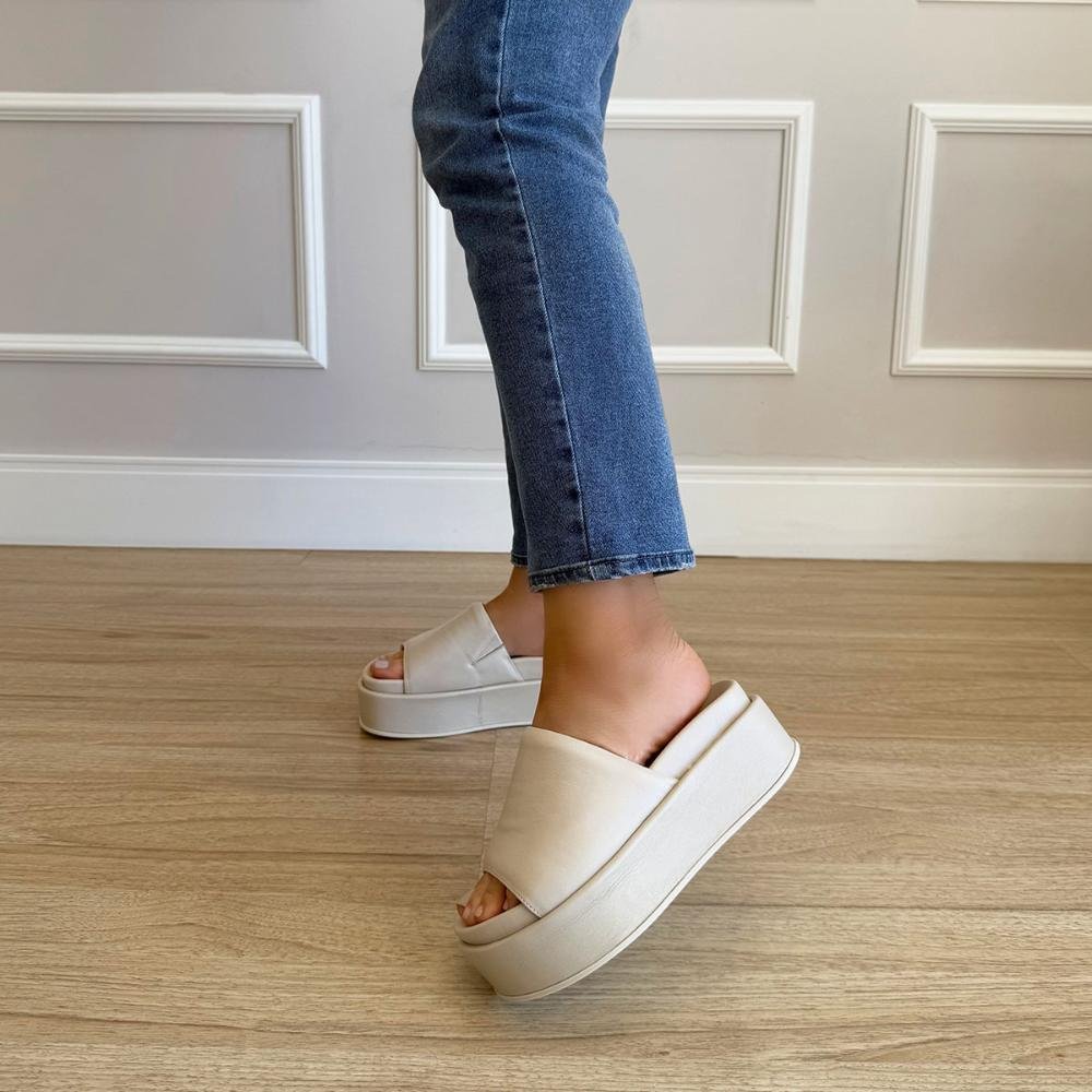 Luma - Flat Tamanco Couro Legítimo Off White Branco 7