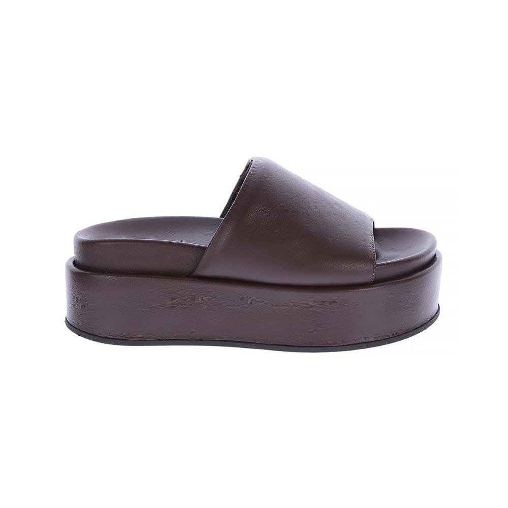 Luma - Flat Tamanco Couro Legítimo Marrom