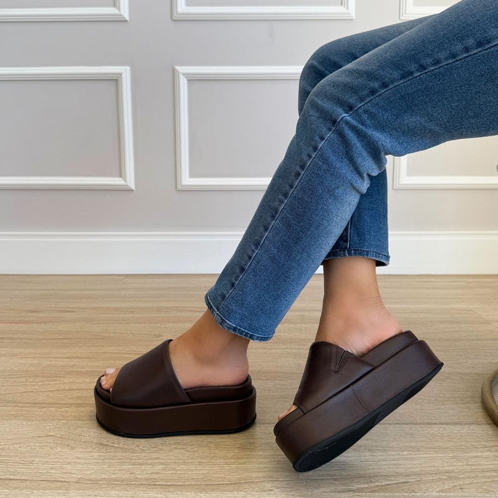 Luma - Flat Tamanco Couro Legítimo Marrom Marrom 4