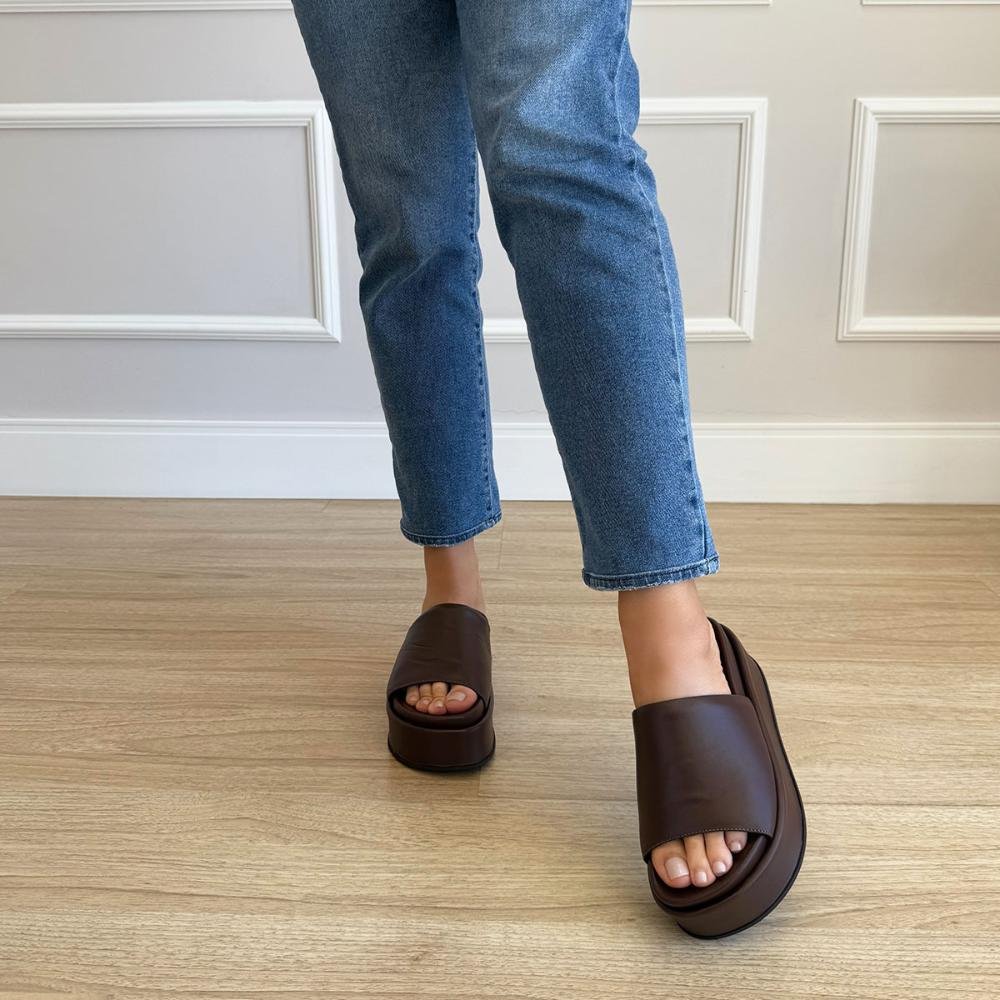 Luma - Flat Tamanco Couro Legítimo Marrom Marrom 6