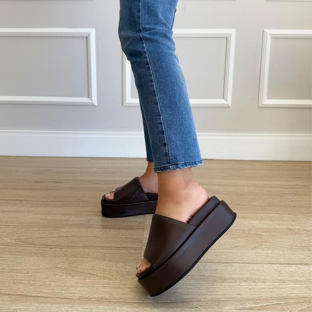 Luma - Flat Tamanco Couro Legítimo Marrom Marrom 7