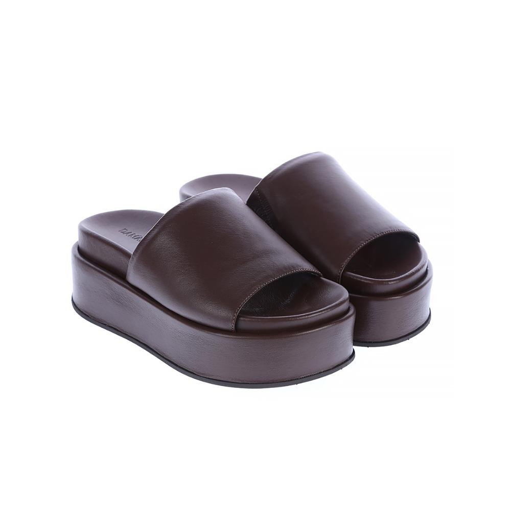 Luma - Flat Tamanco Couro Legítimo Marrom Marrom 2