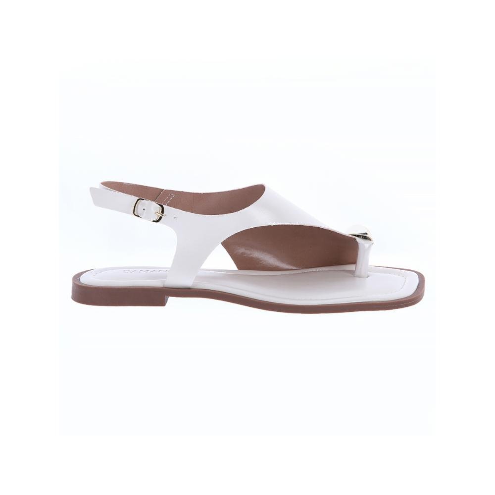 Dalila - Sandália Rasteira Off White Minimal Metal Detalhe Moderno