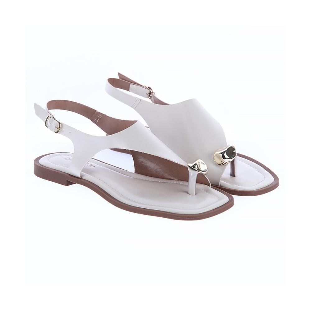 Dalila - Sandália Rasteira Off White Minimal Metal Detalhe Moderno Branco 3