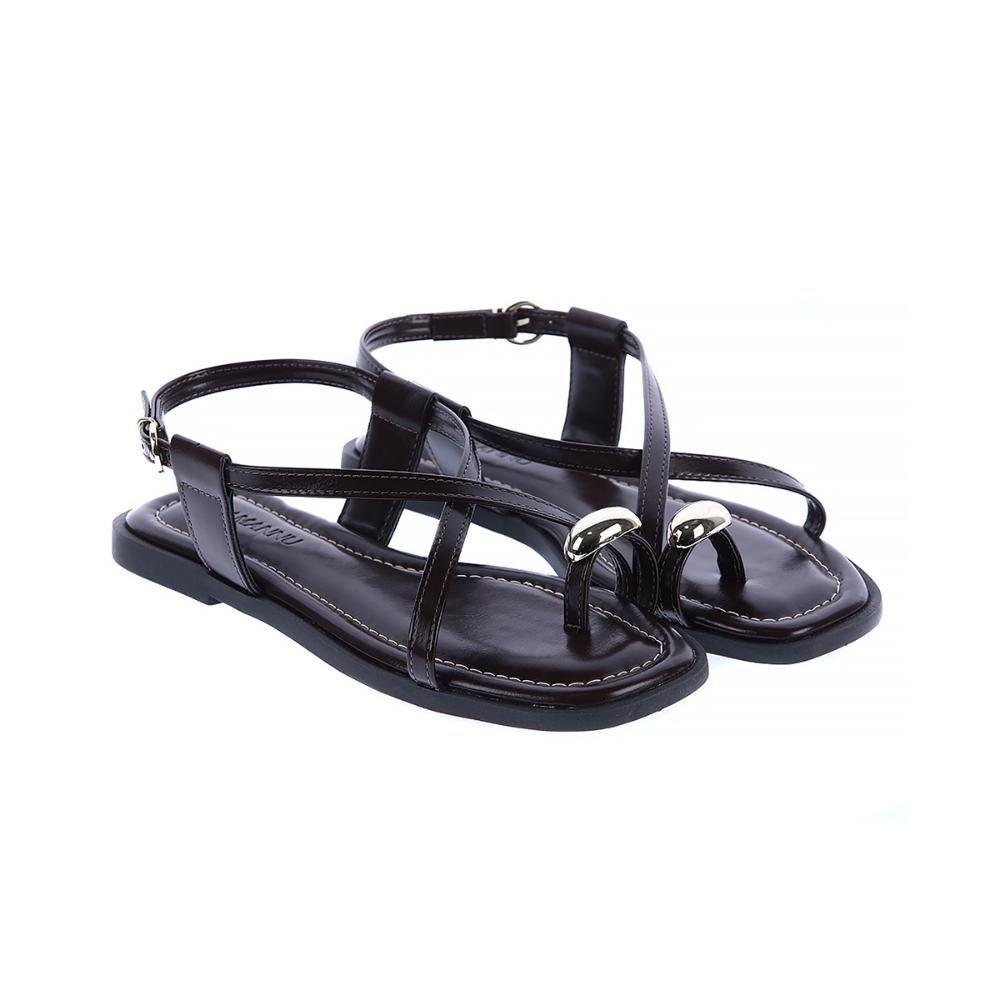 Samira - Sandália Rasteira Dedo Marrom com Dourado Marrom 3