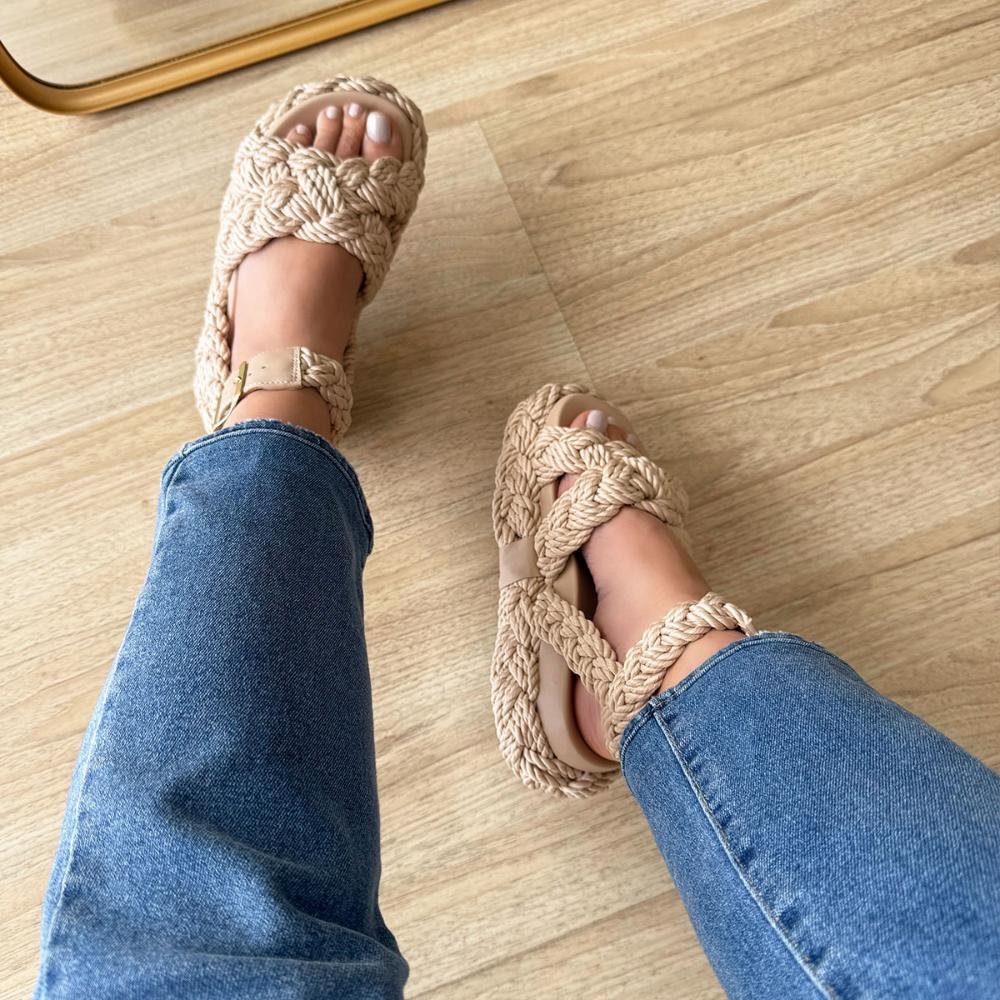 Faby - Sandália Plataforma Trançada em Corda Natural Bege 4