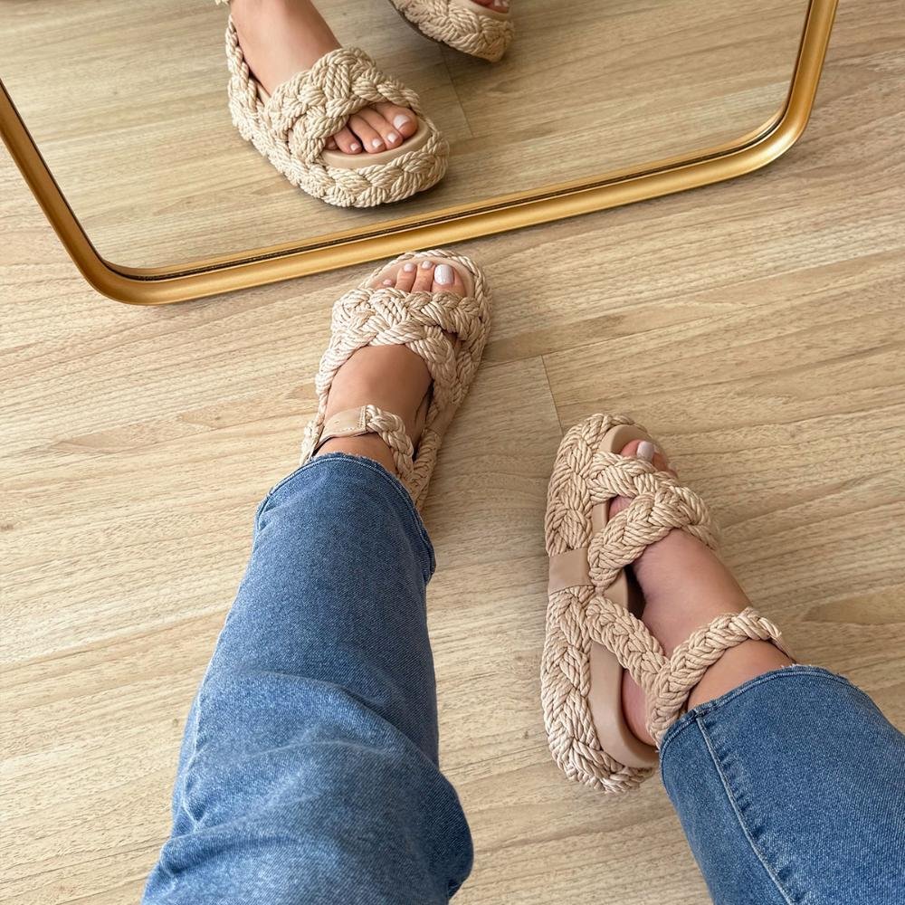 Faby - Sandália Plataforma Trançada em Corda Natural Bege 5