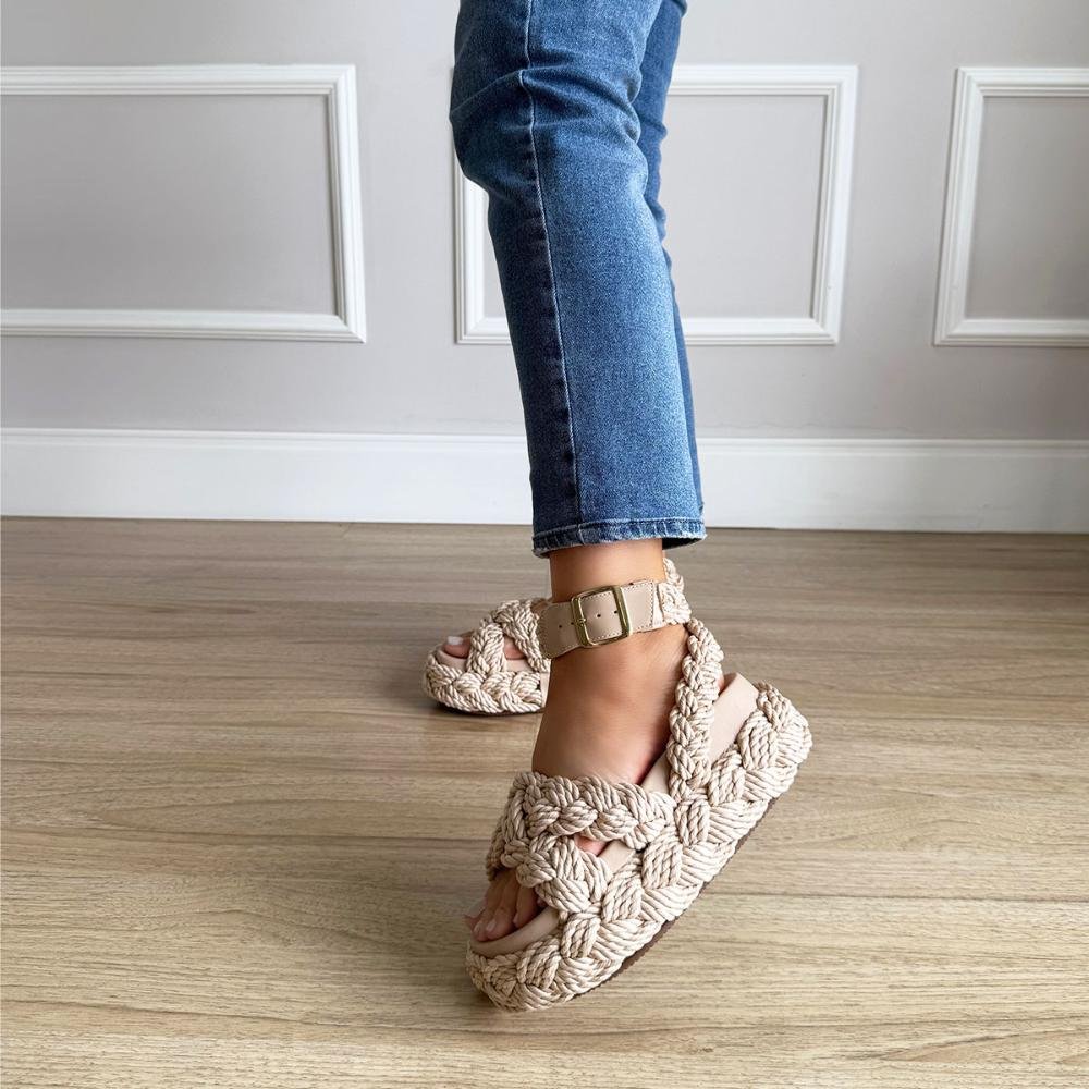 Faby - Sandália Plataforma Trançada em Corda Natural Bege 6
