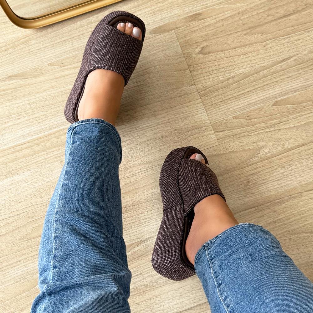 Hazel - Tamanco Plataforma Tramado Marrom Marrom 7