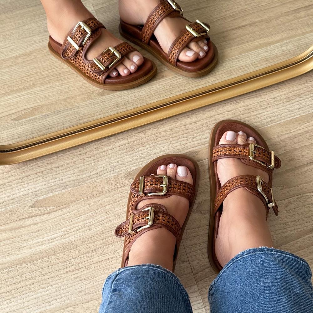 Layla - Papete Tramada Caramelo Fivelas Douradas Caramelo 2