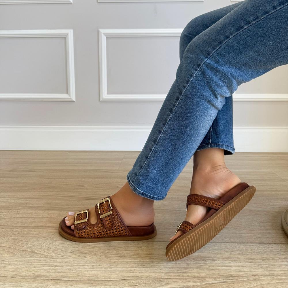 Layla - Papete Tramada Caramelo Fivelas Douradas Caramelo 5