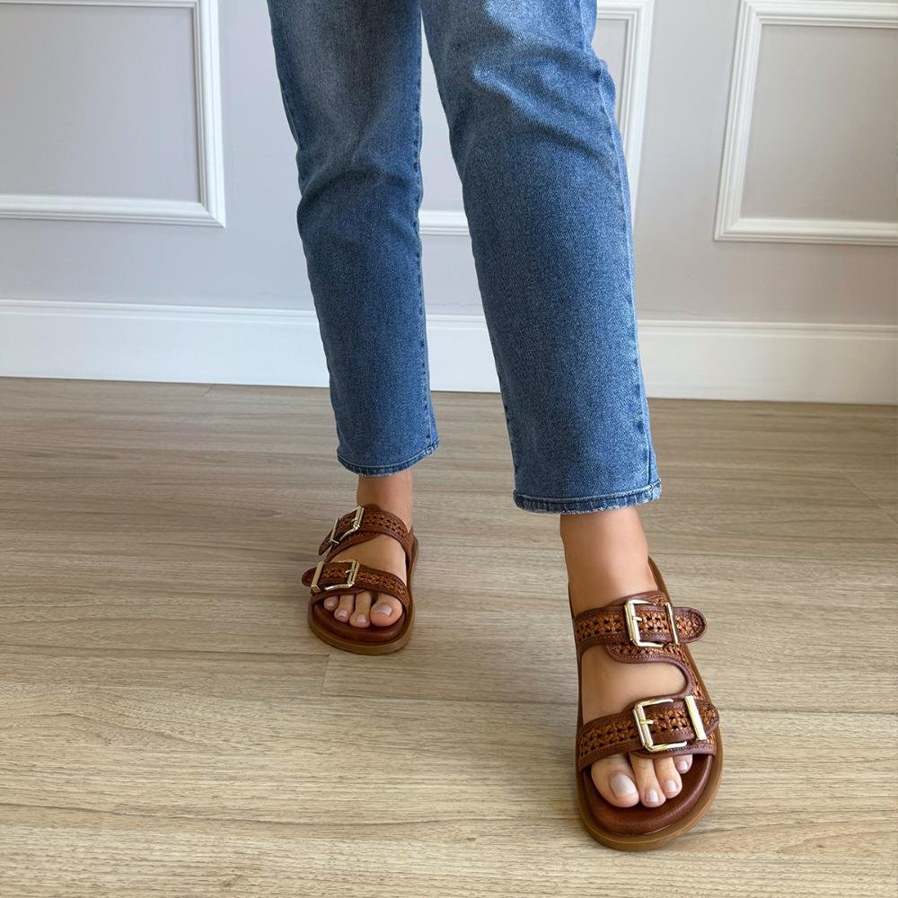 Layla - Papete Tramada Caramelo Fivelas Douradas Caramelo 6