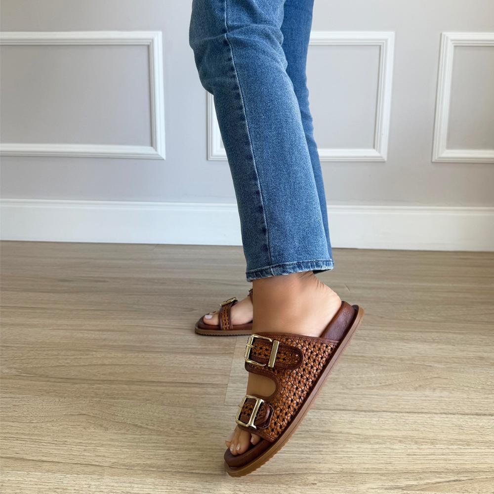 Layla - Papete Tramada Caramelo Fivelas Douradas Caramelo 7