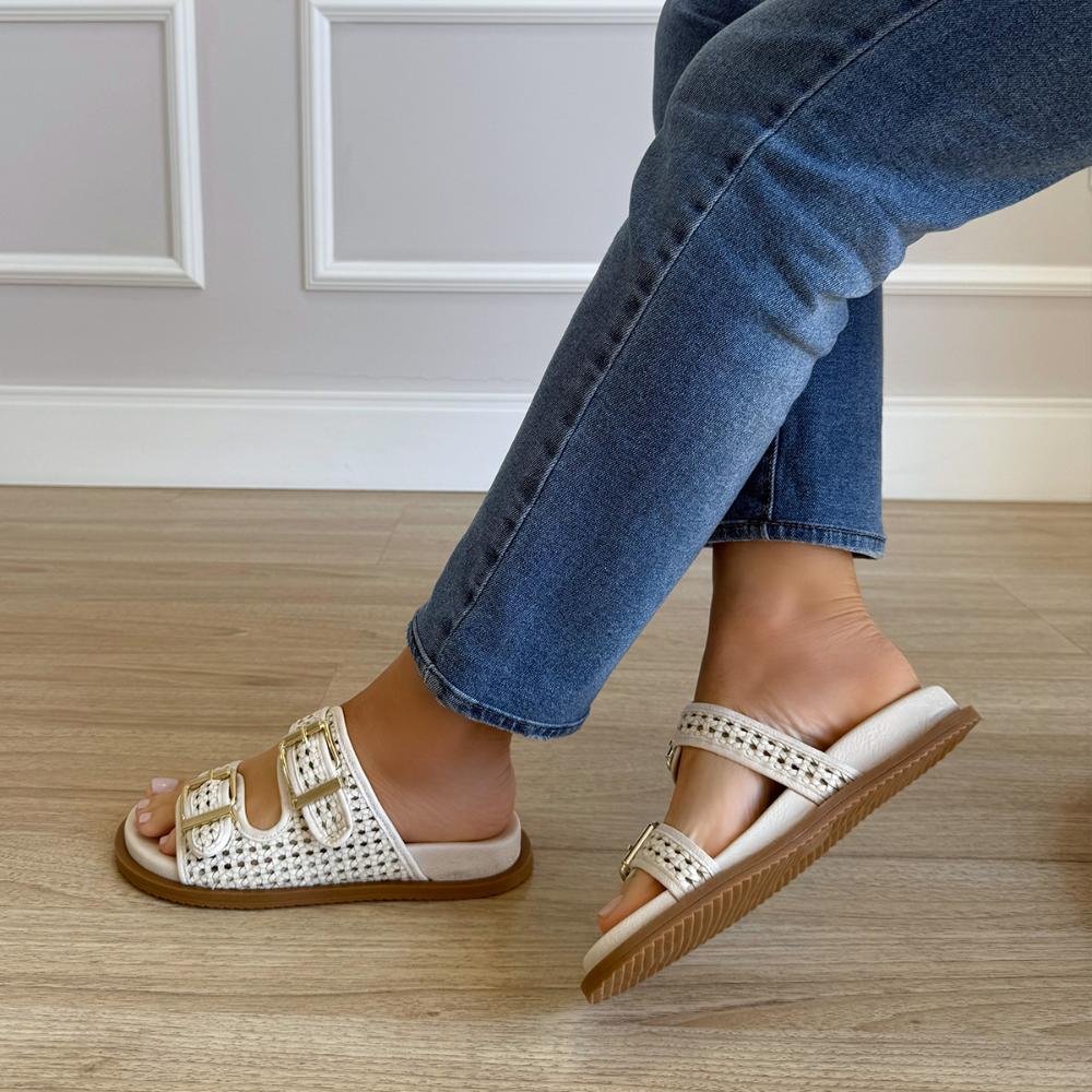 Layla - Papete Tramada Off White Fivelas Douradas Branco 4