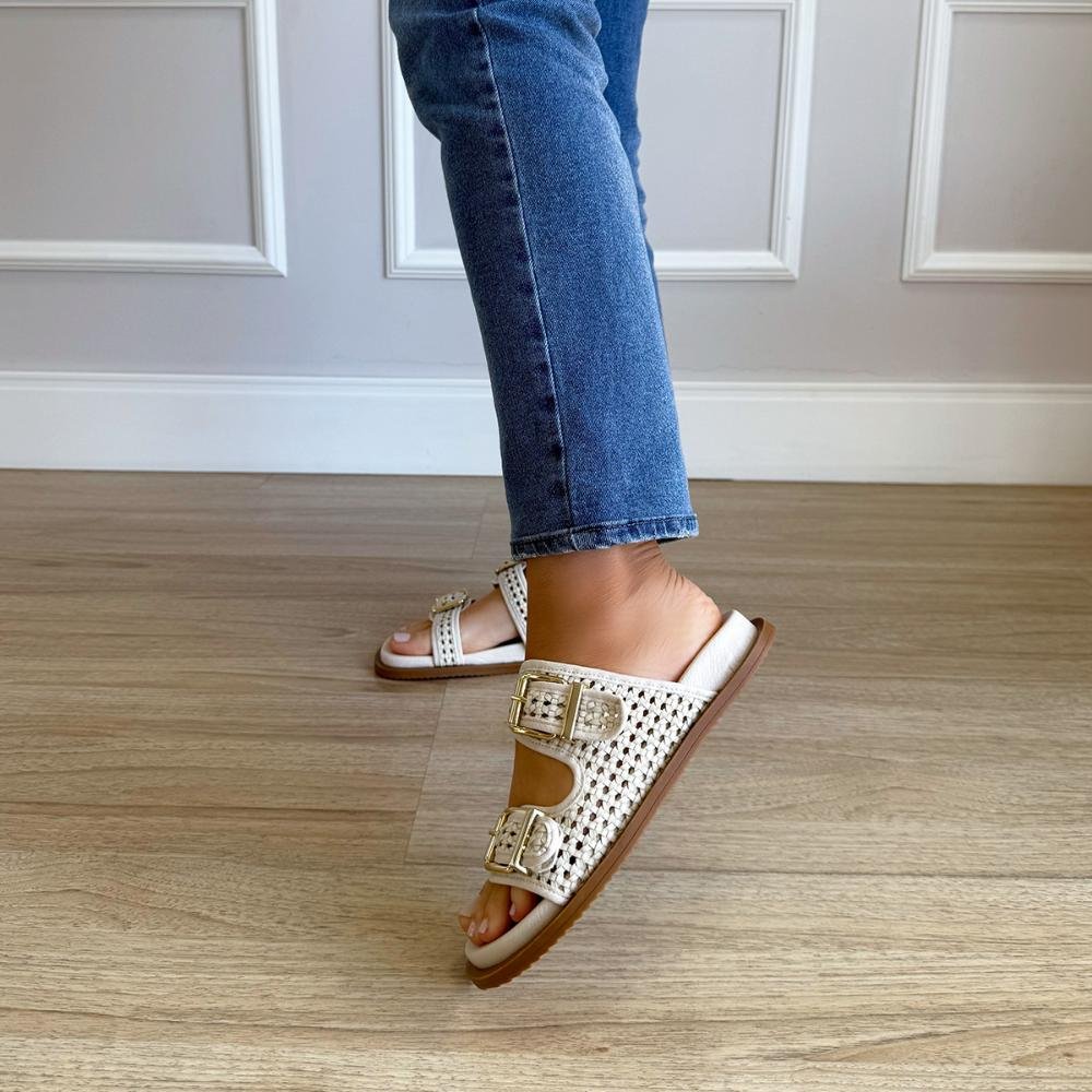 Layla - Papete Tramada Off White Fivelas Douradas Branco 7