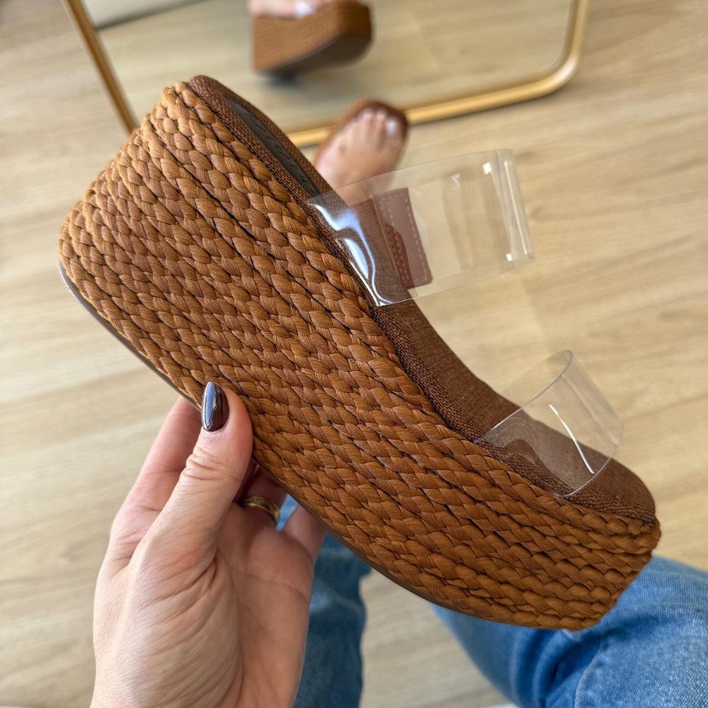 Daniela - Sandália Plataforma Corda Marrom Vinil Transparente Marrom 6