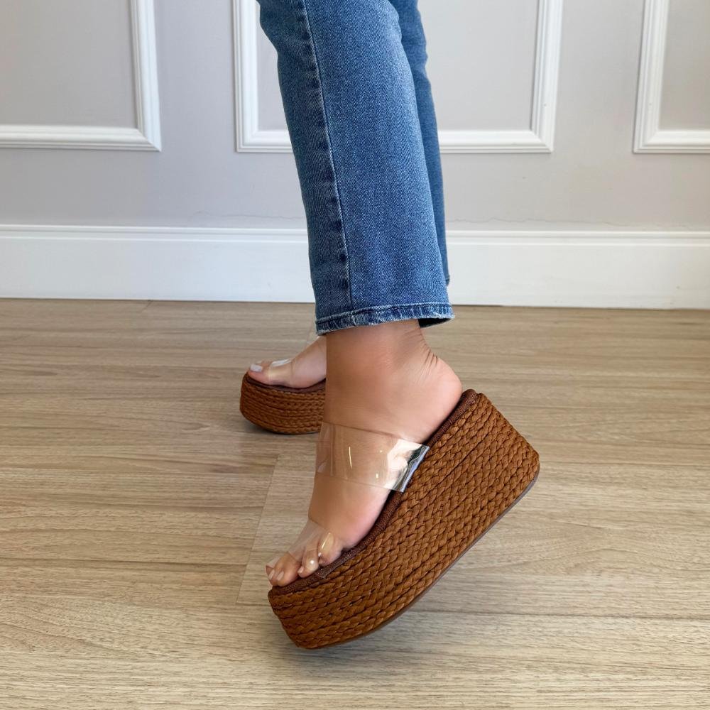 Daniela - Sandália Plataforma Corda Marrom Vinil Transparente Marrom 7