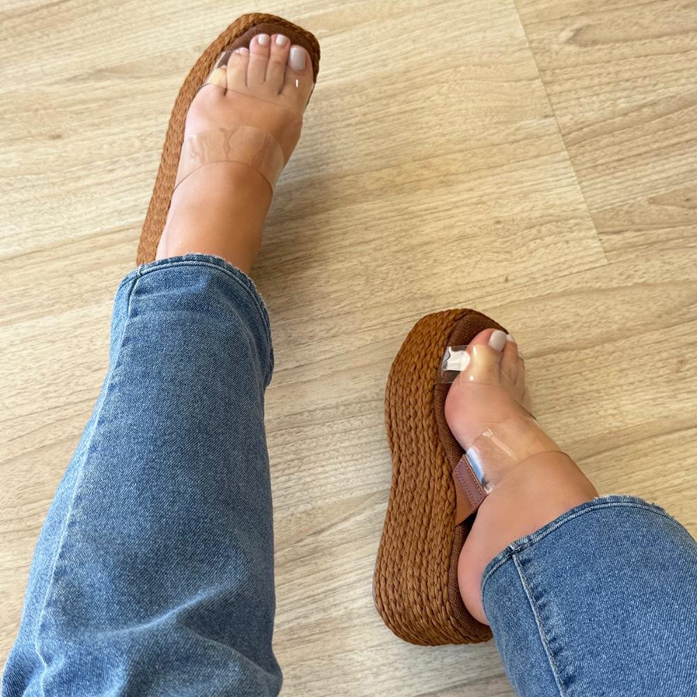 Daniela - Sandália Plataforma Corda Marrom Vinil Transparente Marrom 8