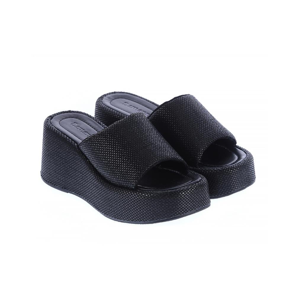Danusa - Tamanco Plataforma Texturizado Palha Preto Preto 3