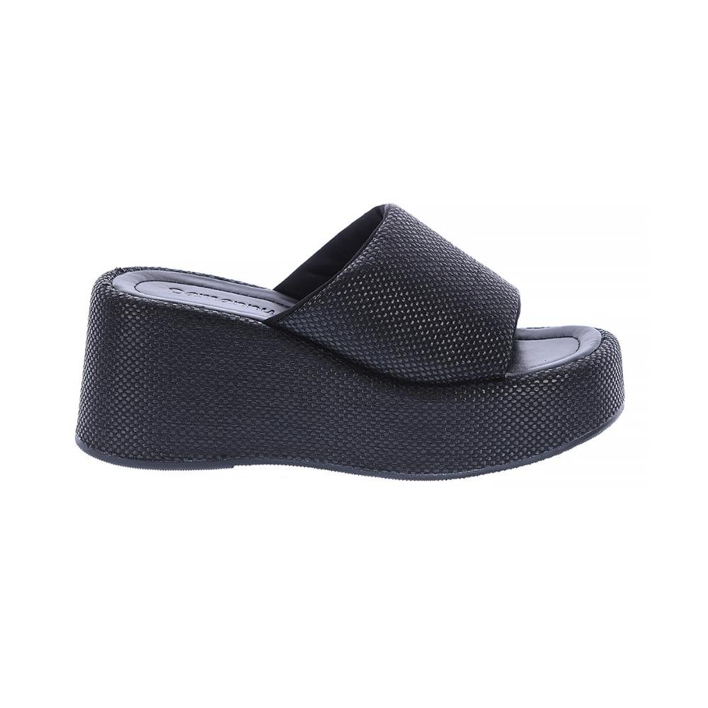 Danusa - Tamanco Plataforma Texturizado Palha Preto