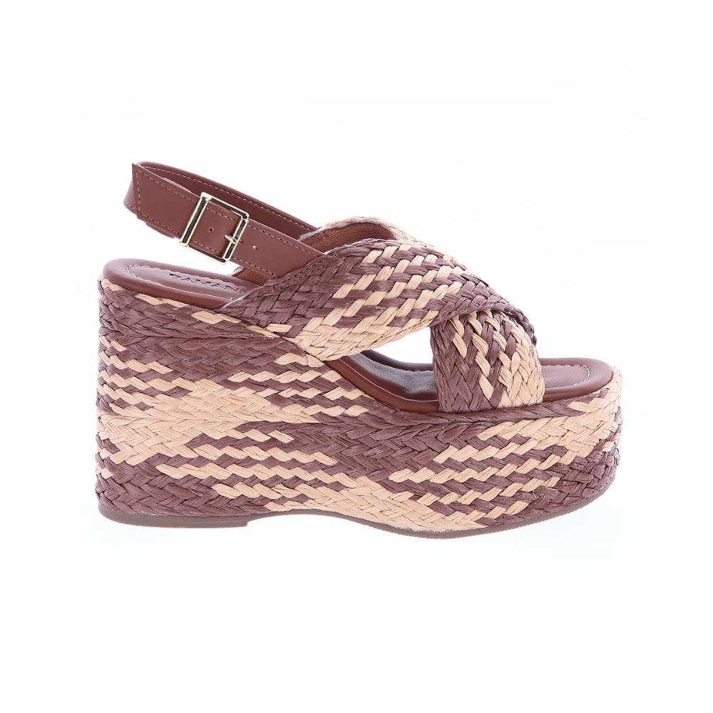 Ariel - Sandália Plataforma Tramada Marrom com Bege