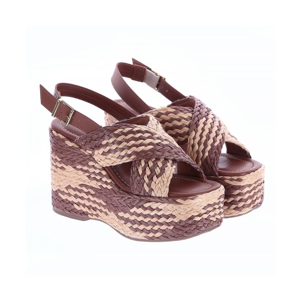 Ariel - Sandália Plataforma Tramada Marrom com Bege Marrom 3