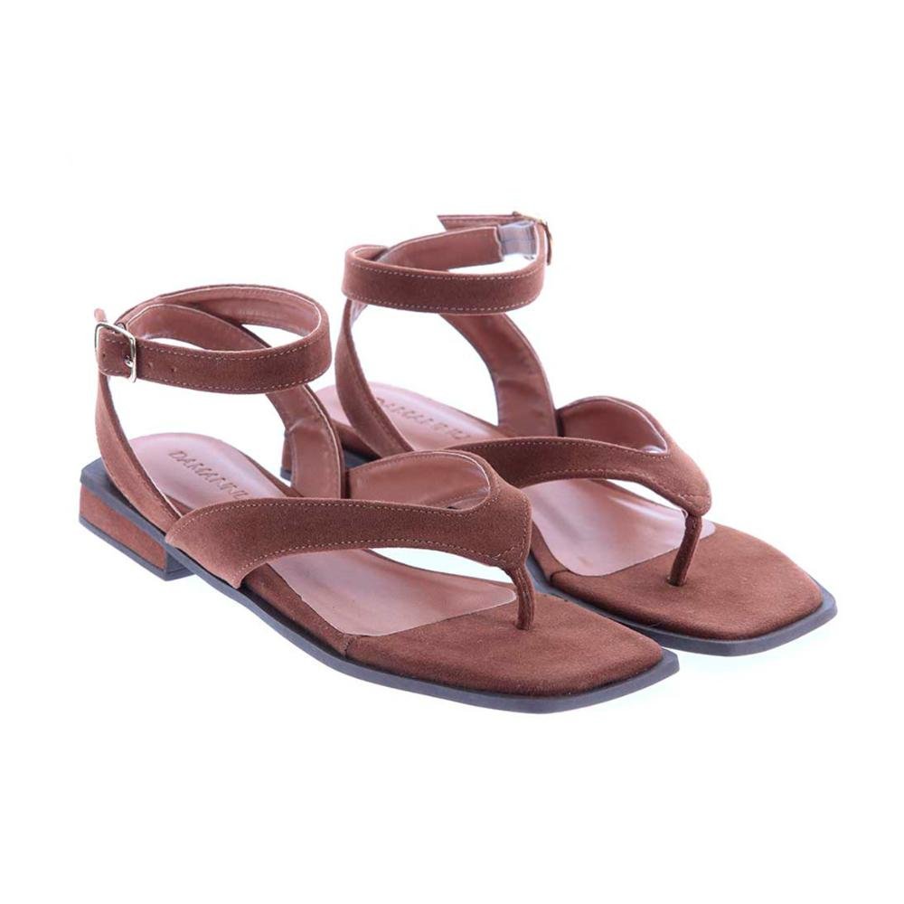 Sasha - Rasteira Feminina Camurça com Tiras e Fivela Marrom 3