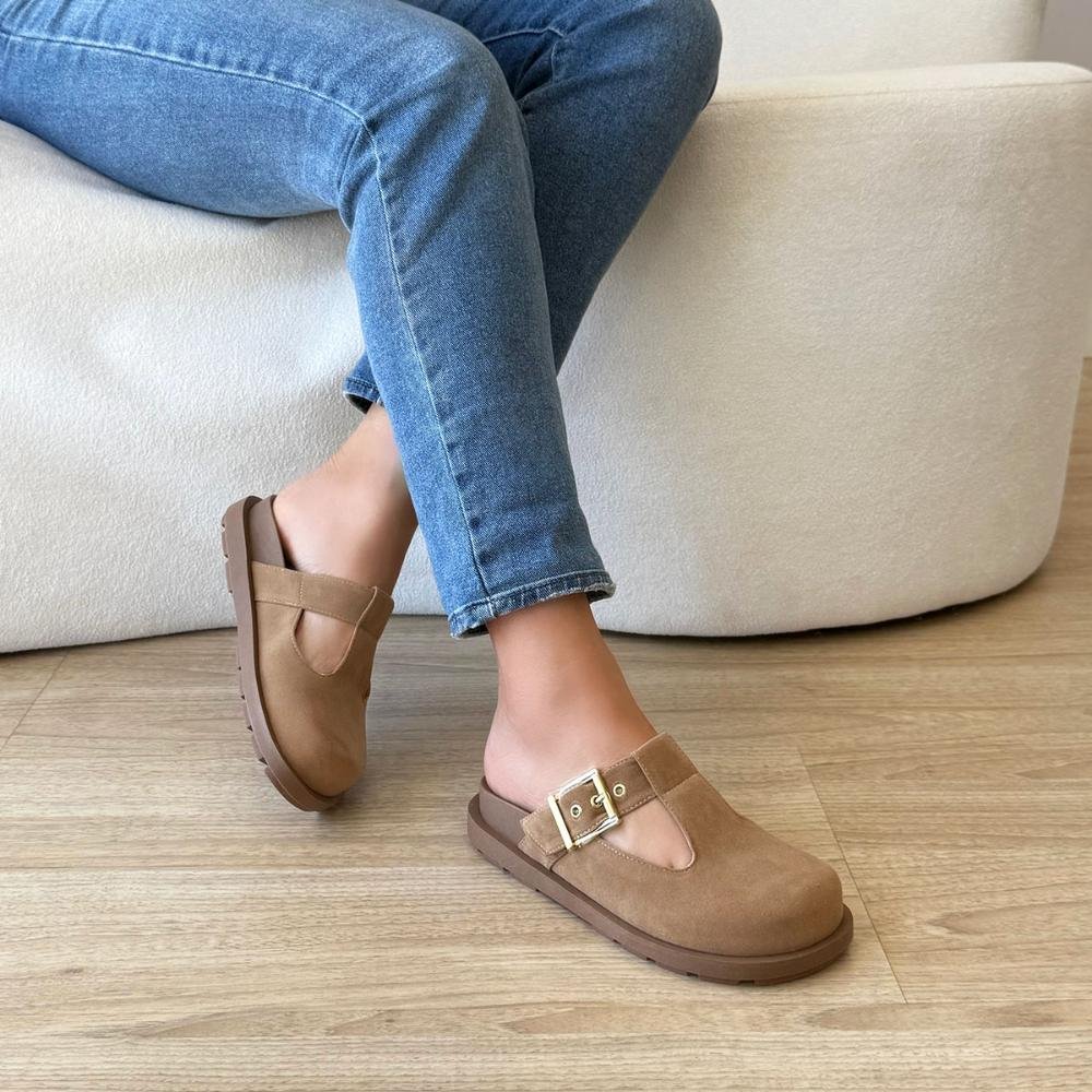 Jamile - Clog Feminino Tratorado Anatômico Camurça Bege Bege 5