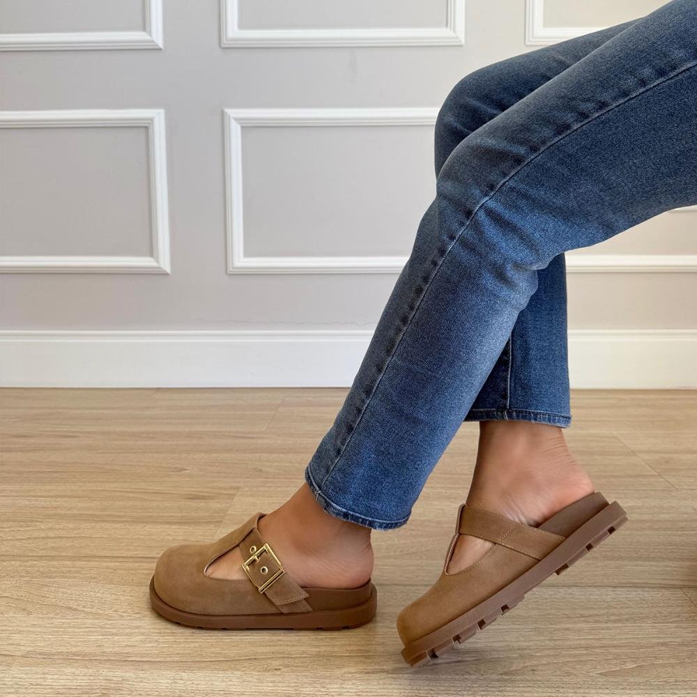 Jamile - Clog Feminino Tratorado Anatômico Camurça Bege Bege 8