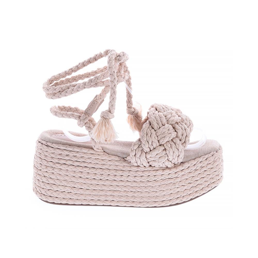 Carina - Sandália Flatform Tramada Amarração Natural
