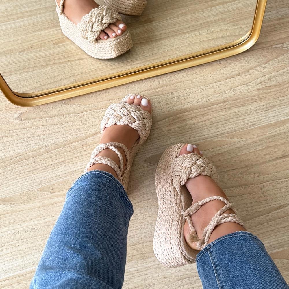 Carina - Sandália Flatform Tramada Amarração Natural Bege 2