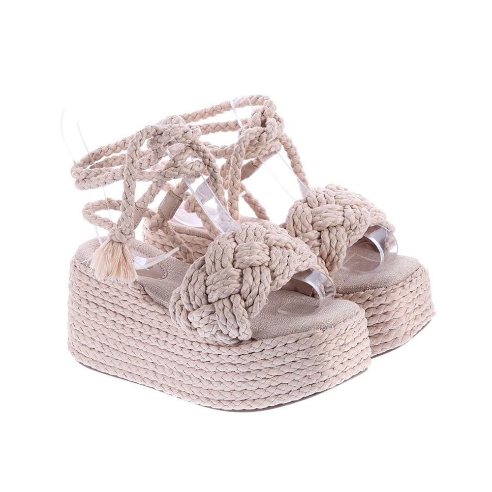 Carina - Sandália Flatform Tramada Amarração Natural Bege 3