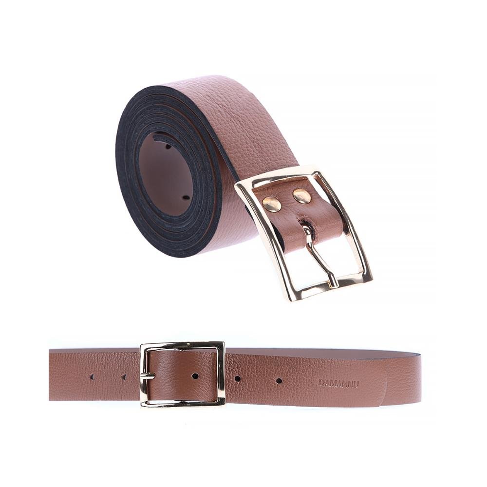 Nelly - Cinto Femino Couro Legítimo Caramelo Fivela Dourada