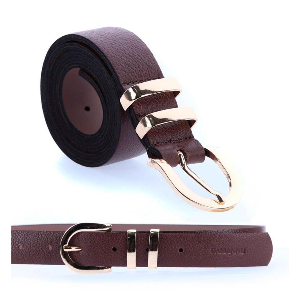 Jasmine - Cinto Femino Couro Legítimo Marrom Fivela Dourada Elegante