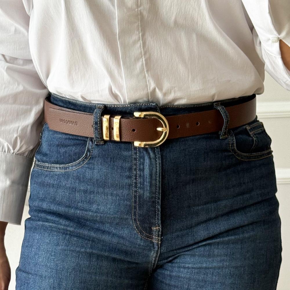 Jasmine - Cinto Femino Couro Legítimo Marrom Fivela Dourada Elegante Marrom 2