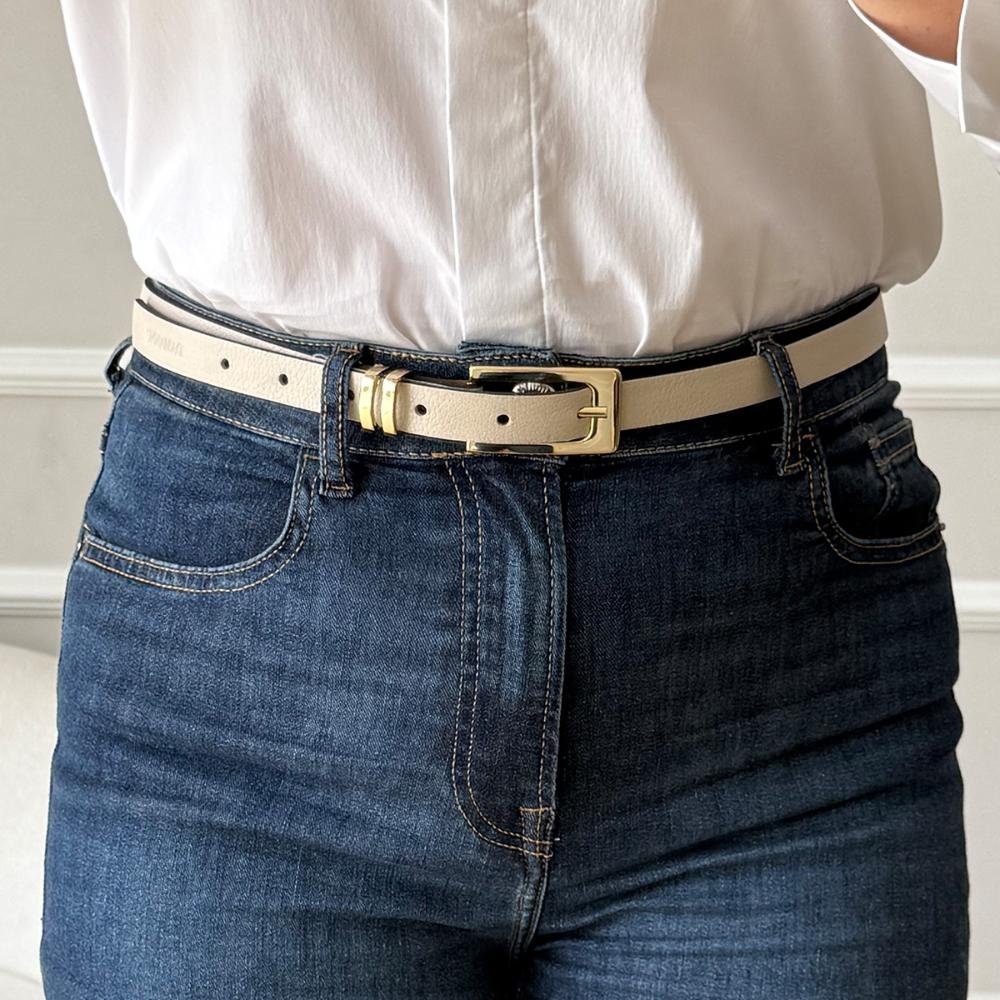 Anne - Cinto Femino Couro Legítimo Off White Branco 2